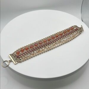 420. Elegant Gold and Orange Beaded Bracelet Toggle Closure